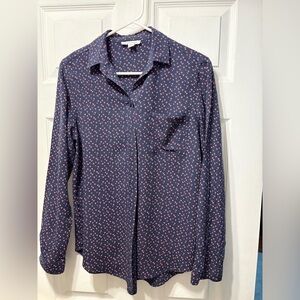 beachlunchlounge Women’s Navy Heart Patterned Button-Down Shirt